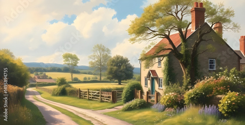 Village home painting, Rural house art, Village scene canvas, Traditional home painting, Countryside home, Rustic house painting, Village life art, Oil painting village home, Watercolor village house,