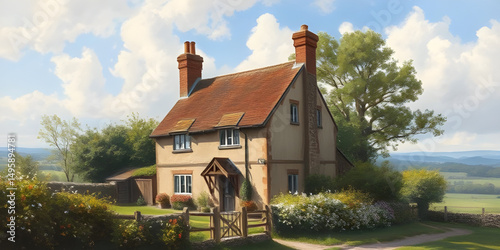 Village home painting, Rural house art, Village scene canvas, Traditional home painting, Countryside home, Rustic house painting, Village life art, Oil painting village home, Watercolor village house,