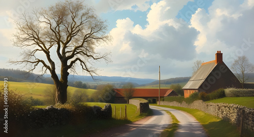 Village home painting, Rural house art, Village scene canvas, Traditional home painting, Countryside home, Rustic house painting, Village life art, Oil painting village home, Watercolor village house,