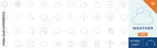 Weather icon collection set. Editable stroke.