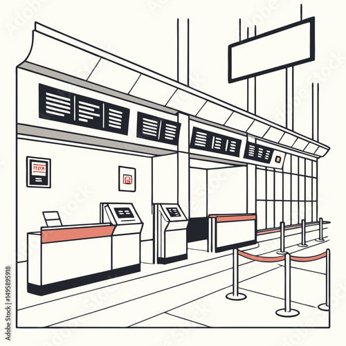 Airport check in counter airline travel kiosk queue line