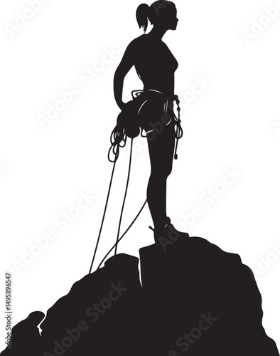 Climber Girl Silhouette Vector Illustration on Transparent Background