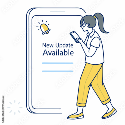 Woman checking new update notification on smartphone