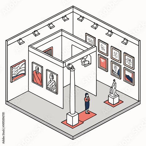 Modern art gallery isometric illustration minimalist design