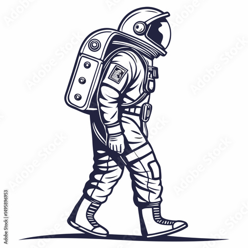 Retro astronaut walking space suit vintage illustration