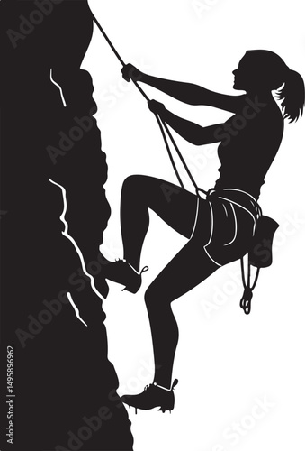 Climber Girl Silhouette Vector Illustration on Transparent Background