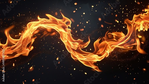 Abstract Fire Flame with Sparks on Dark Background