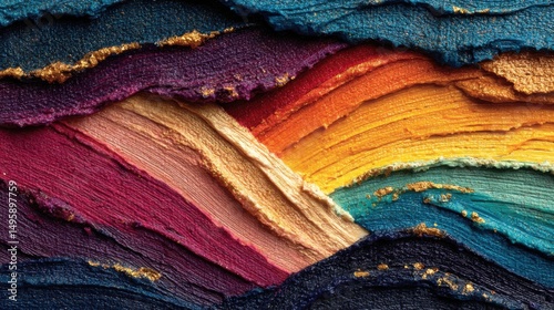 An expressive abstract painting representing LGBTQ+ Pride, with layers of textured paint in vivid rainbow hues. 
