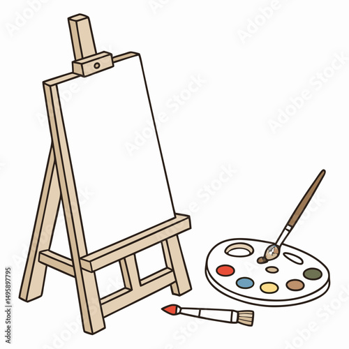 Wooden easel blank canvas paint palette brushes art supplies