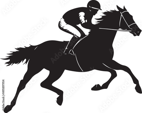Horse Race Equestrian Silhouette Vector Illustration on Transparent Background