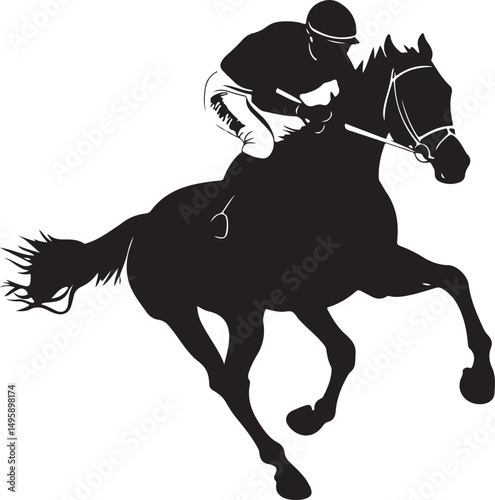 Horse Race Equestrian Silhouette Vector Illustration on Transparent Background