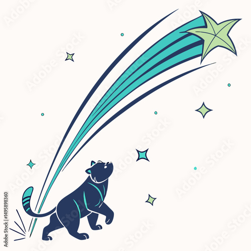 Cute cat watching a shooting star magical night sky