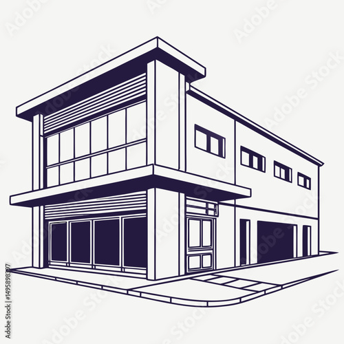Modern commercial building architectural line drawing design