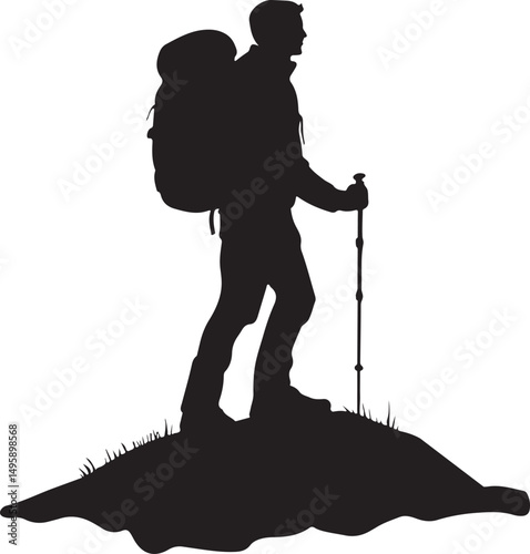 Hiking Silhouette Vector Illustration on Transparent Background