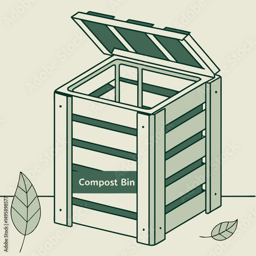 Open wooden compost bin for garden waste recycling