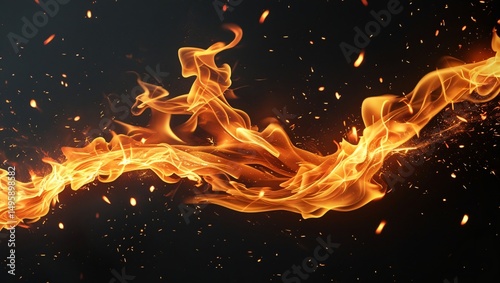 Abstract Fire Flame with Sparks on Dark Background