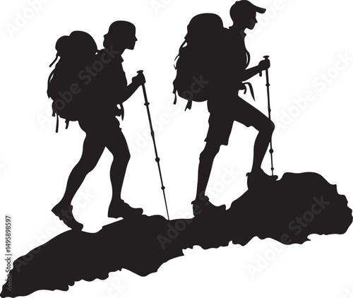Hiking Silhouette Vector Illustration on Transparent Background
