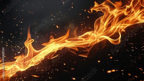 Abstract Fire Flame with Sparks on Dark Background