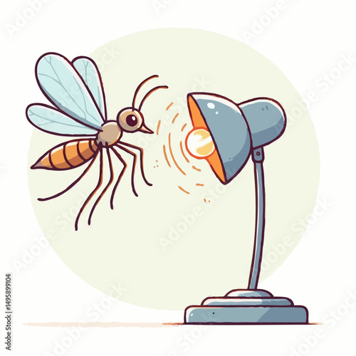 Mosquito flying near desk lamp 