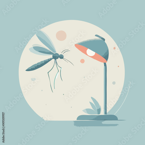 Mosquito flying near night lamp