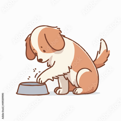 Cute dog playing with food bowl 
