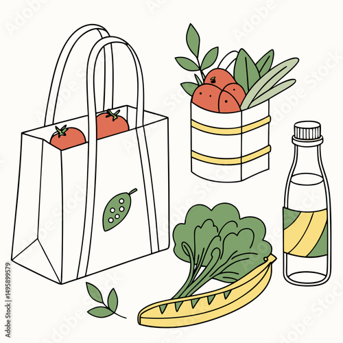 Reusable shopping bags fresh produce grocery shopping