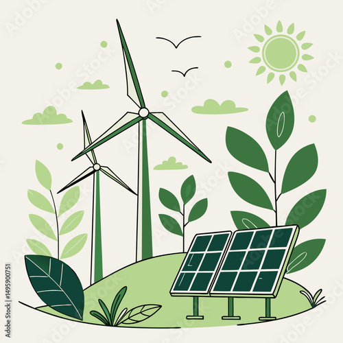 Green energy sustainable power wind turbines solar panels
