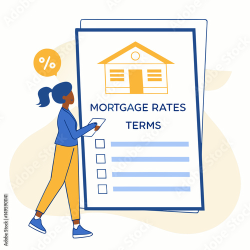 Woman reviewing mortgage rates and terms checklist home buying process