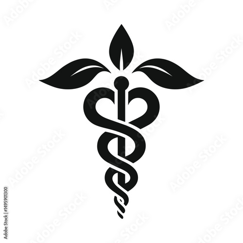 Elegant medical symbol with leaves, representing holistic health.
