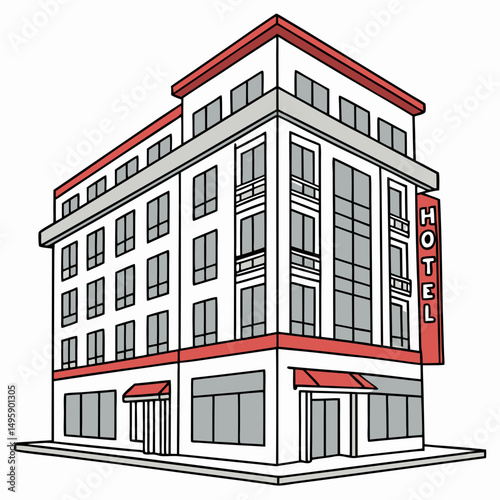 Modern hotel building exterior architectural design illustration