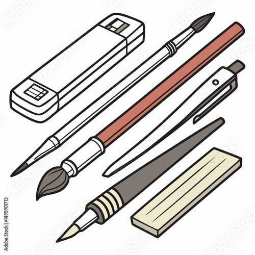 Art supplies collection drawing painting design tools