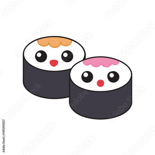 Happy Sushi Rolls With Kawaii Faces