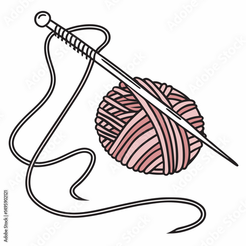 Pink yarn ball and knitting needle illustration