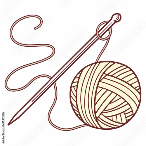 Yarn ball and knitting needle crafting supplies illustration