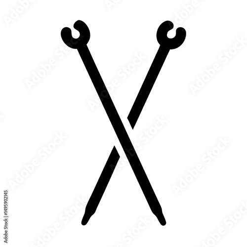 Crisp silhouette of knitting needles on white background, vector cutout design