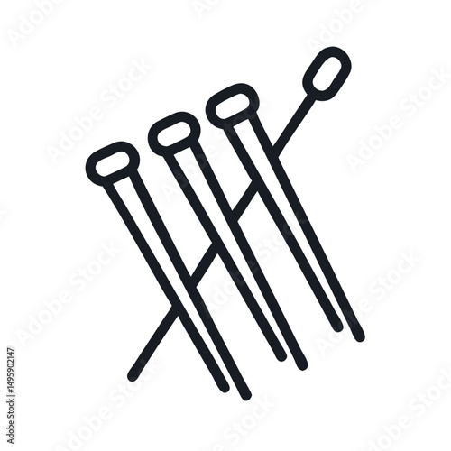 Clean crisp silhouette design of knitting needles on white background