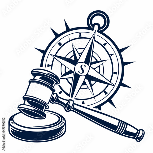 Gavel and compass nautical law legal justice emblem