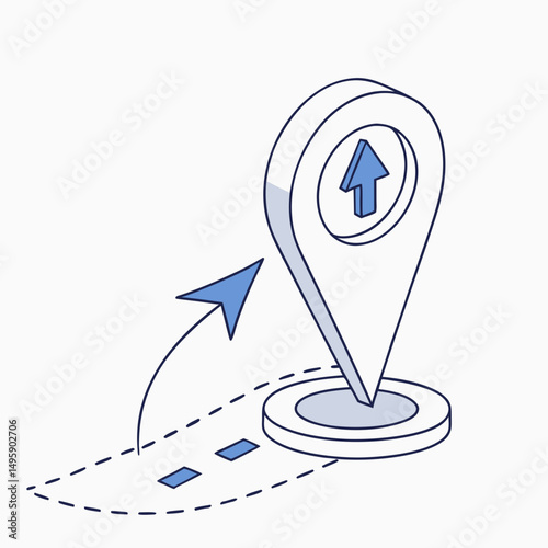 Isometric gps navigation pointer route map direction