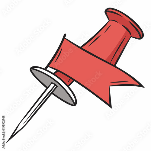 Red push pin with blank ribbon banner illustration