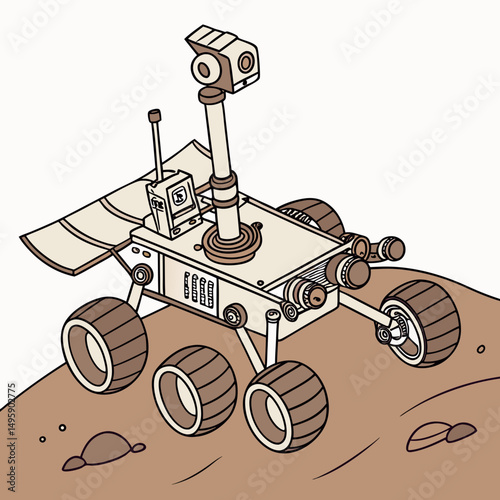 Mars rover exploring the red planet surface detailed illustration