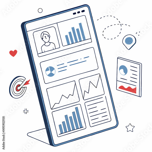 Mobile app dashboard analytics data charts graphs business