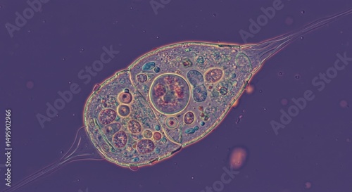 Microscopic view of protozoan cell highlighting complex structures and organelles
