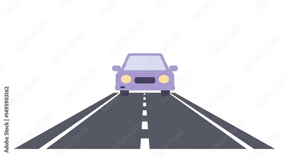 Fototapeta premium Car Driving on Road Simple Graphic Illustration