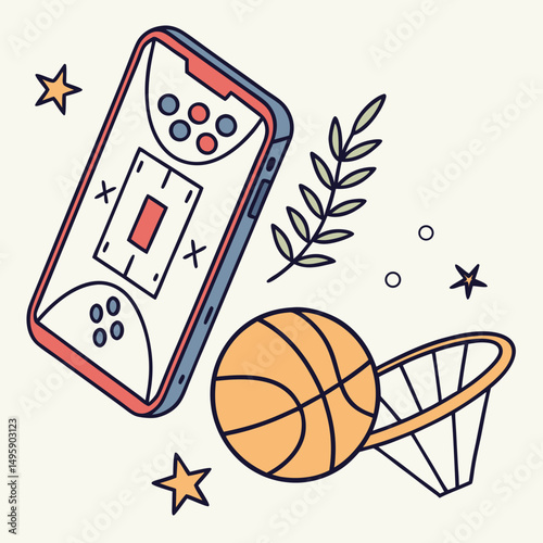 Mobile basketball game app design illustration