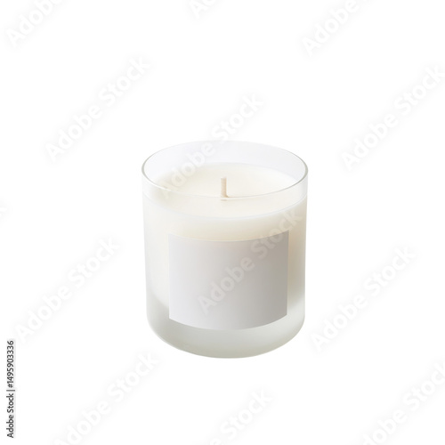 Elegant White Scented Candle in Minimalist Glass Holder for Relaxation and Ambiance Enhancement on transparent background