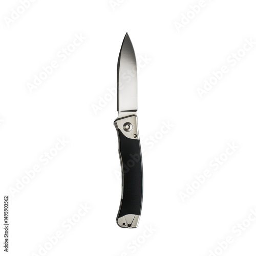 Sleek Folding Knife with Black Handle for Everyday Use and Outdoor Activities on transparent background