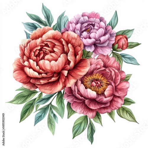 Charming Watercolor Peony Bouquet Illustration for Elegant Invitations and Seasonal Celebrations