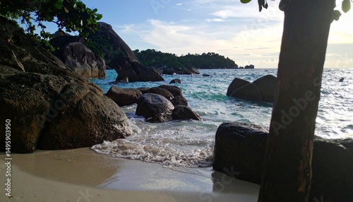 beach in the morning with stones