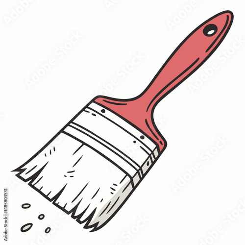 Red handled paintbrush with white bristles paint tool home improvement diy