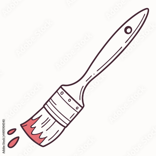 Paintbrush with red paint dripping artistic tool illustration